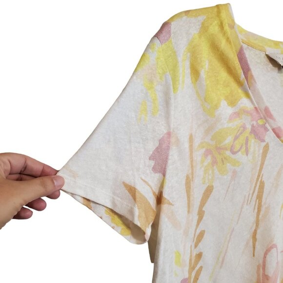Ted Baker White/Yellow/Pink Watercolor Floral Ciana V-Neck Linen Top 2 - Picture 3 of 15